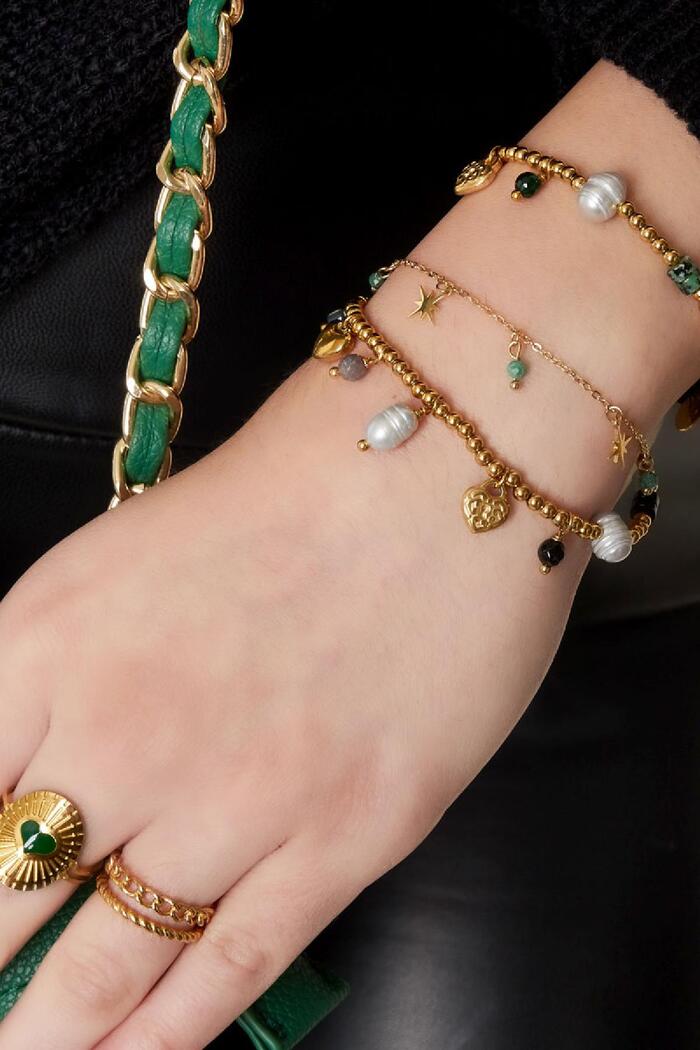 Bracelet acier inoxydable perles la belle vie Vert & Or Image2